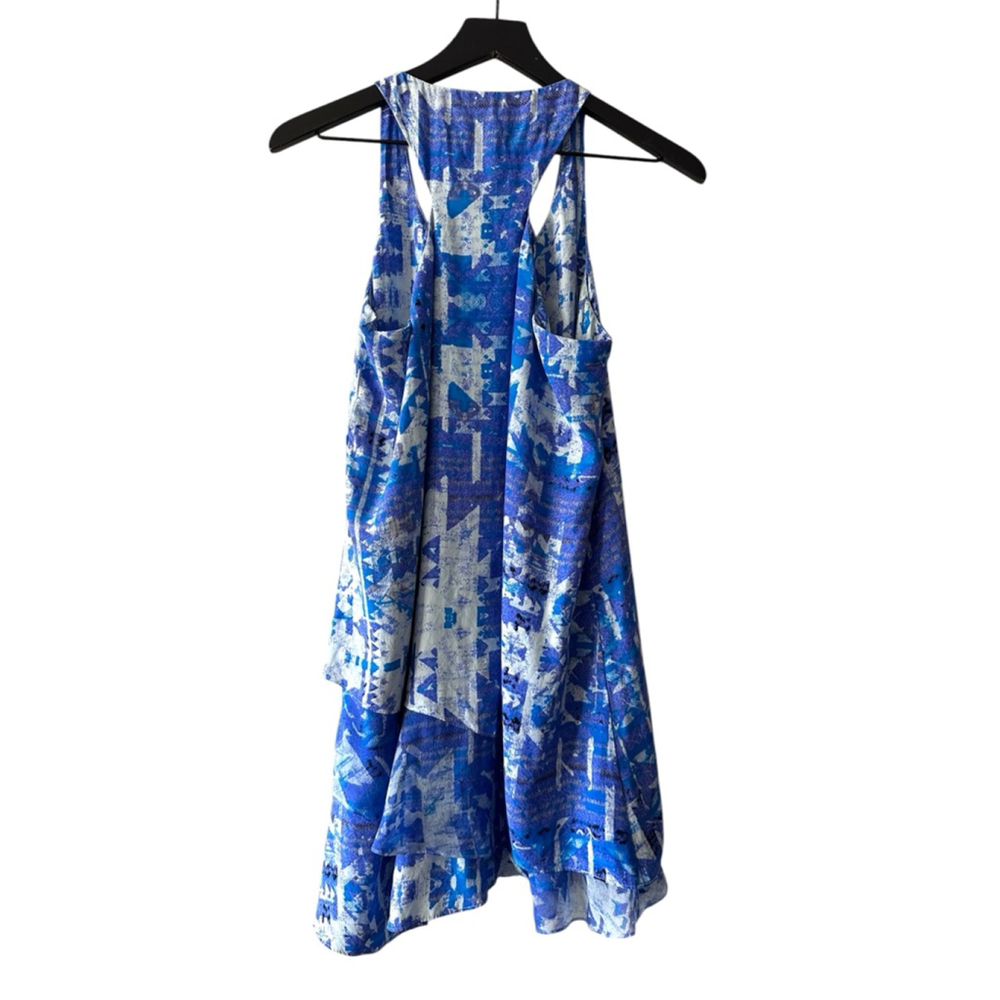 Parker Silk Dress Blue Abstract Racerback Hi-Lo Ruffle Size S - Picture 7 of 8